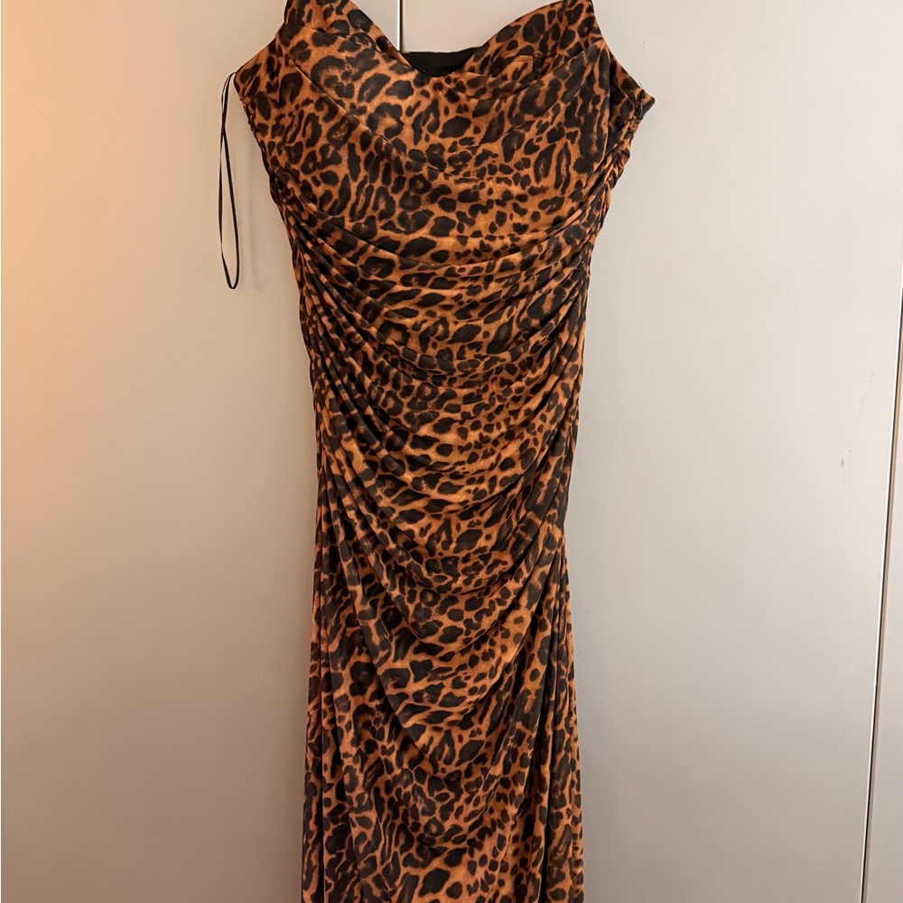 Zara Leopard-Print Ruched Midi Dress - Brown & Black